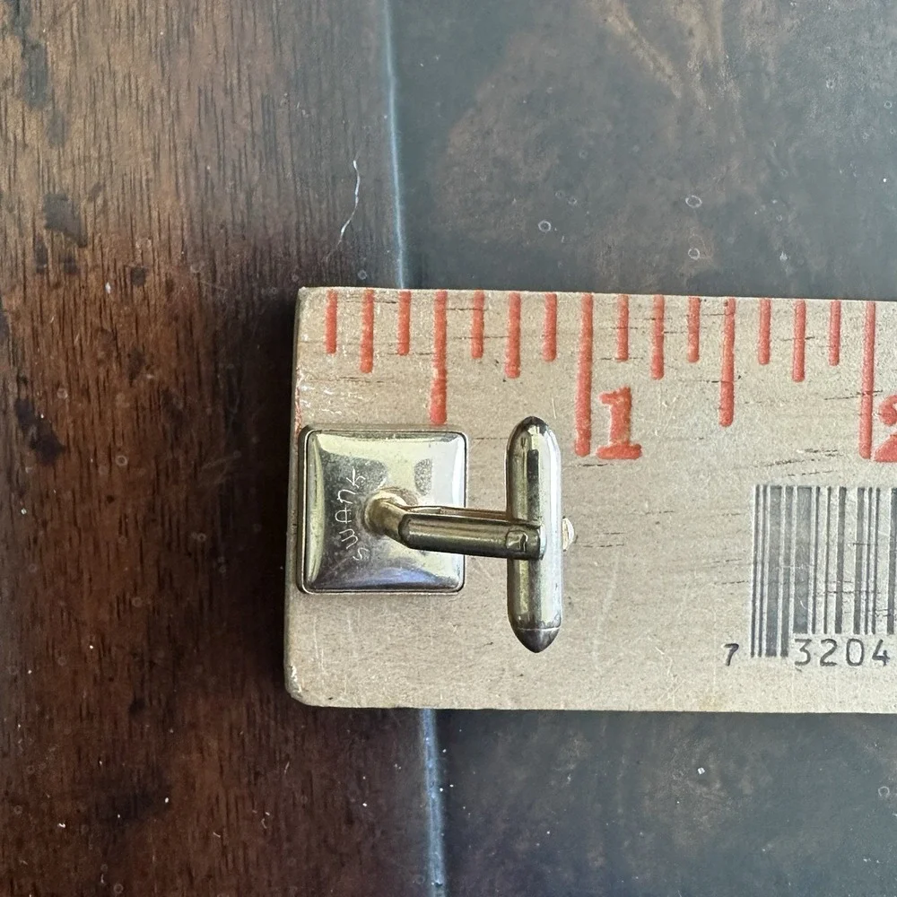 VTG Swank Square Cufflink Formal Shirt Studs Tie Tack 0.5-1 Inch Black Onyx Gold